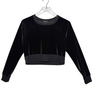 Beyond Yoga Black Velvet Cropped Women’s Performance Pullover Sweatshirt Sz S